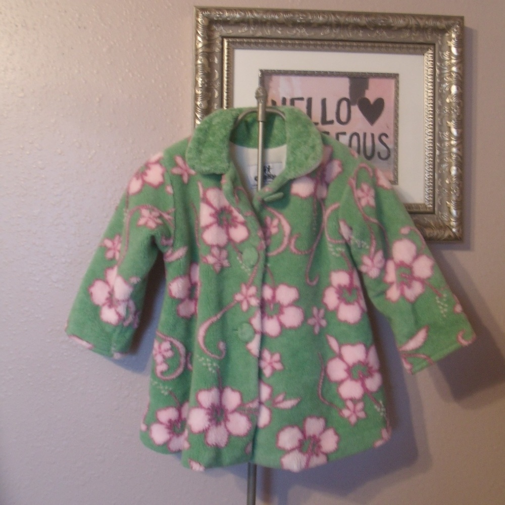 Corky & Company Green/Pink  Floral Print Swing Coat